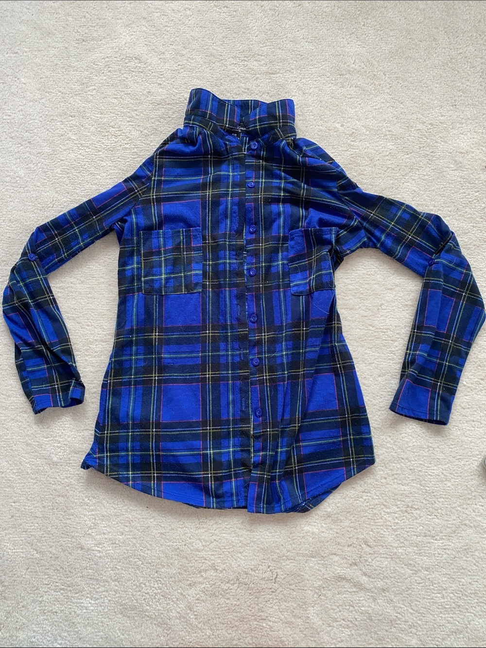 Blue Plaid Button-Down Flannel Shirt